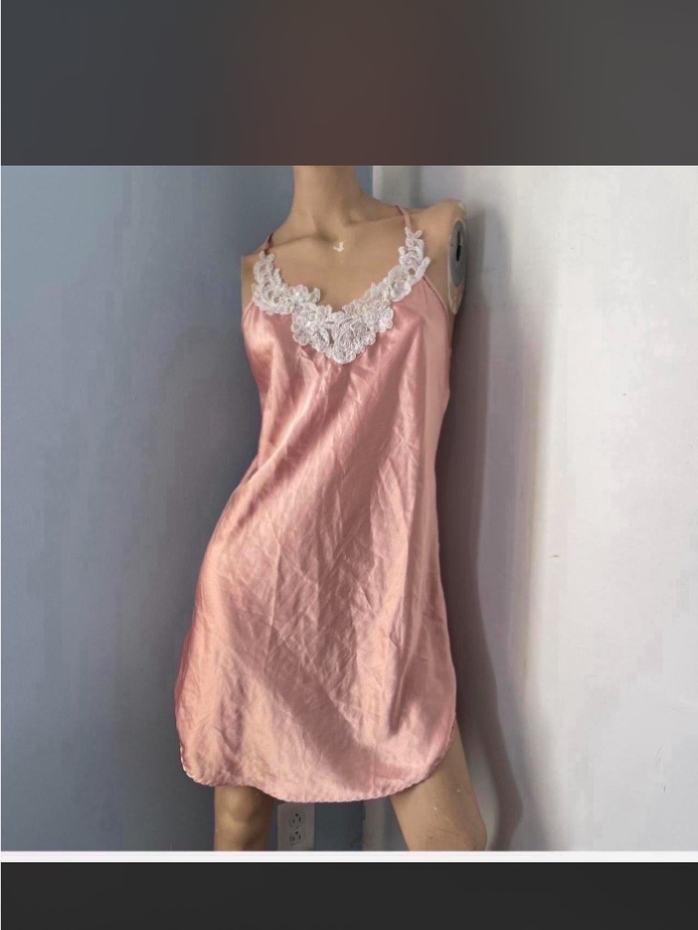 Pink Satin Lace-Trim Chemise Slip Nightdress